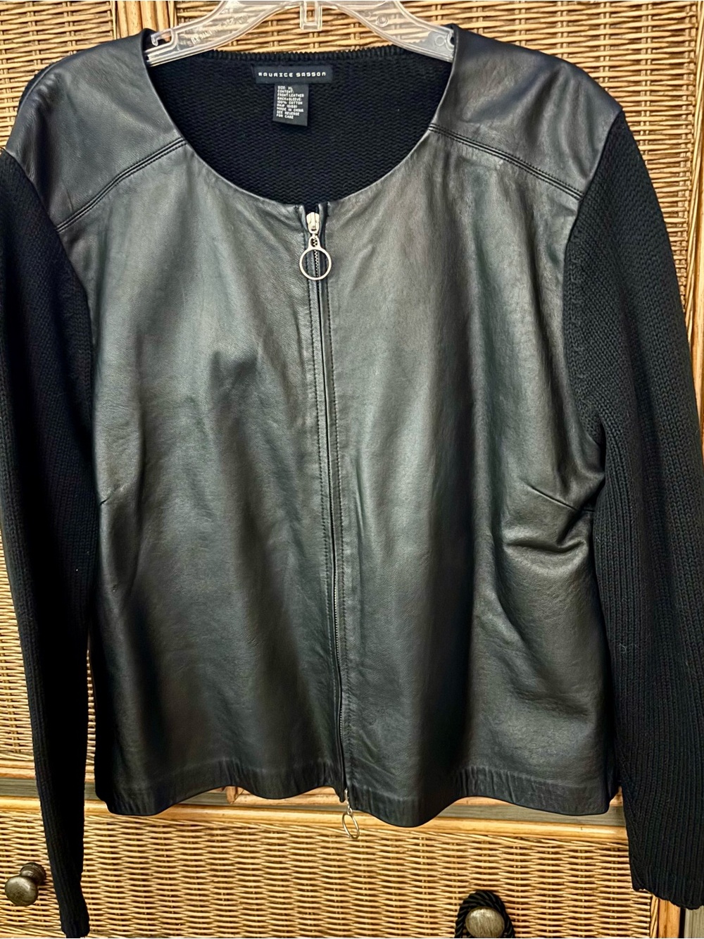 Marc New York Black Leather Jacket with Knit Black Sleeves